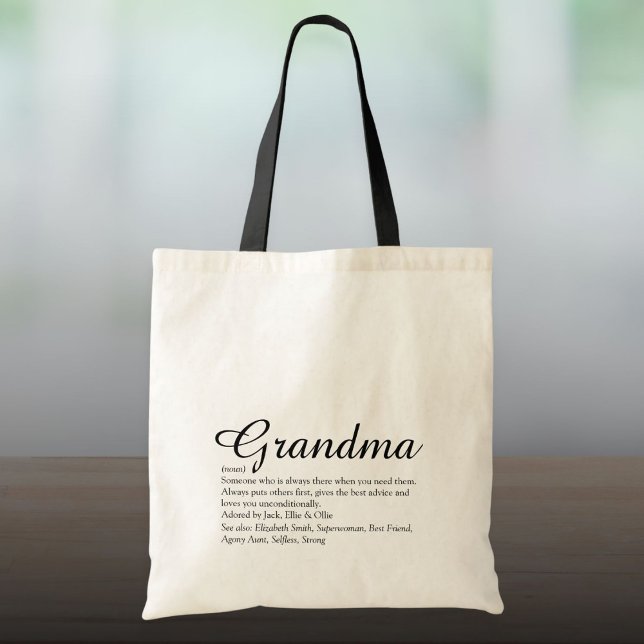 Bästa mormor någonsin, mormor definition tygkasse (Script Best Ever Grandma Grandmother Definition Tote Bag)