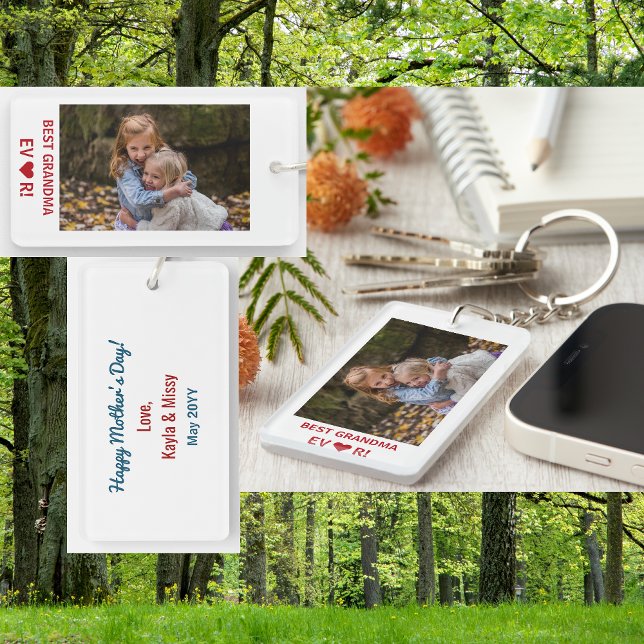 Bästa mormor någonsin Mors dag Photo Keepsaké (Best Grandma Ever. Heart. Personalized photo keychain. Elegant, modern, minimalist Mother's Day gift)