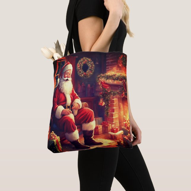 Bästa mormor någonsin | Santa by the Fireplace | R Tygkasse (Närbild)