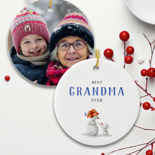 Bästa mormor någonsin Snömannen Foto Julgransprydnad Keramik