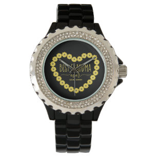 Bästa Mormor Någonsin Solros Hjärtan Personlig La Armbandsur