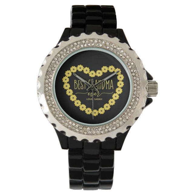 Bästa Mormor Någonsin Solros Hjärtan Personlig La Armbandsur (Framsida)