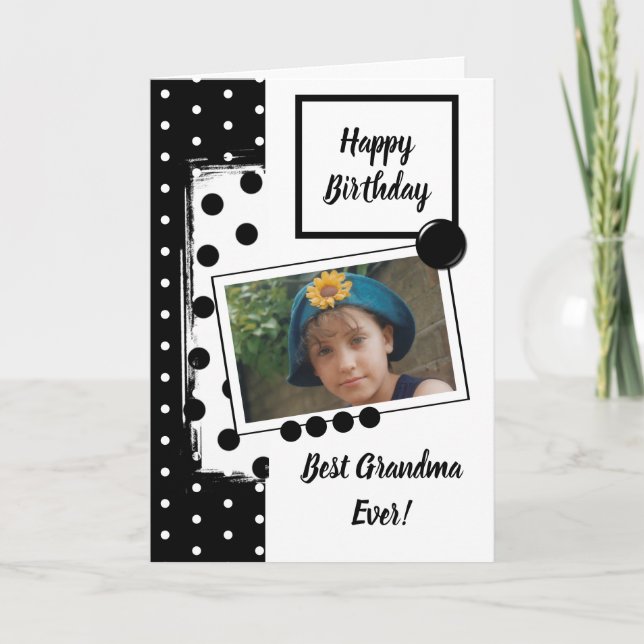 Bästa mormor någonsin svart och vitt med foto kort (Framsida)