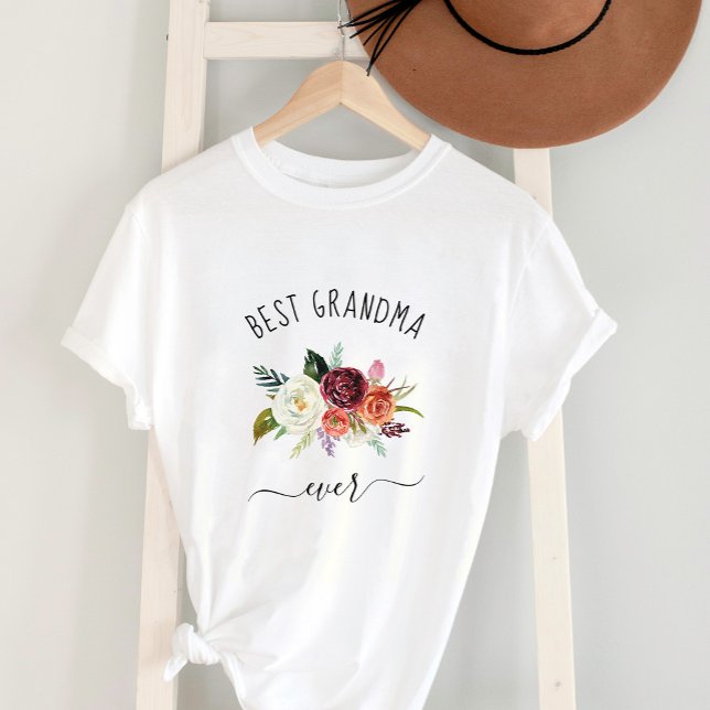 Bästa mormor någonsin | Trendig Burgundy Boho Blom T Shirt (Skapare uppladdad)