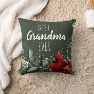 Bästa Mormor Någonsin Vacker Röd Kardinal Foto Jul Kudde