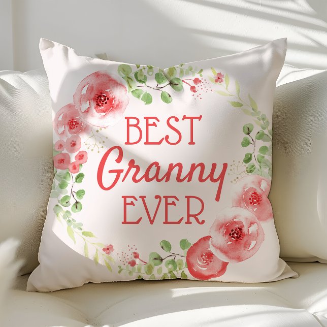 Bästa Mormor Någonsin Vattenfärg Blommig Krans Kudde (Skapare uppladdad)