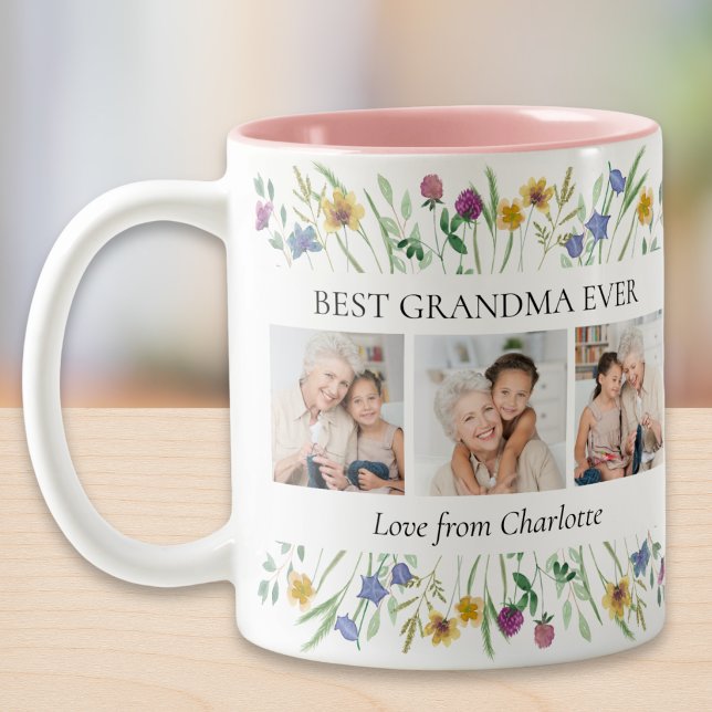 Bästa mormor någonsin Vildblomma Foto Två-Tonad Mugg (Skapare uppladdad)