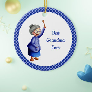Bästa mormor nånsin blått hjärta jul julgransprydnad keramik