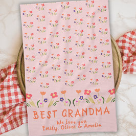 Bästa mormor, sommarblommor Mönster Teckning Kökshandduk