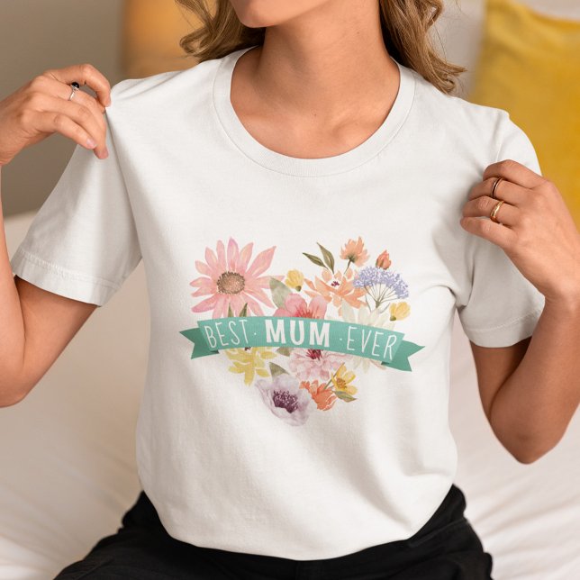 Bästa Morsa någonsin | Blodblommor Heart Photo T Shirt (Best Mum Ever | Blooming Wildflowers Heart Photo T-Shirt (Front))