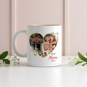 Bästa Morsa någonsin-Elegant-Blommigt Heart Photo Två-Tonad Mugg