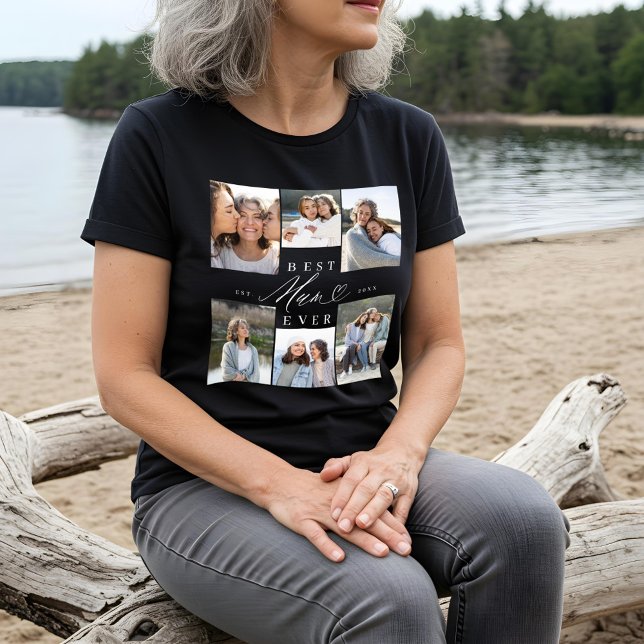 Bästa Morsa någonsin-Elegant-skript Heart Photo Co T Shirt (Best Mum Ever Elegant Script Heart Photo Collage Tri-Blend Shirt)