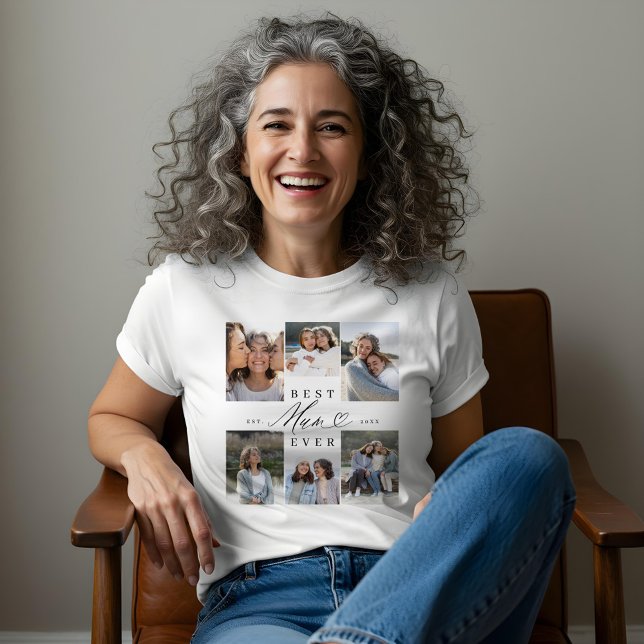 Bästa Morsa någonsin-Elegant-skript Heart Photo Co T Shirt (Best Mum Ever Elegant Script Heart Photo Collage Tri-Blend Shirt)