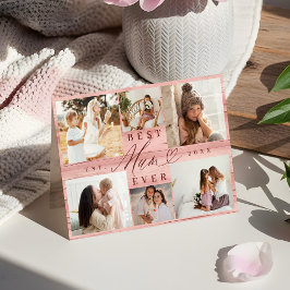 Bästa Morsa någonsin Foto Family Collage Rosa Wood Kort