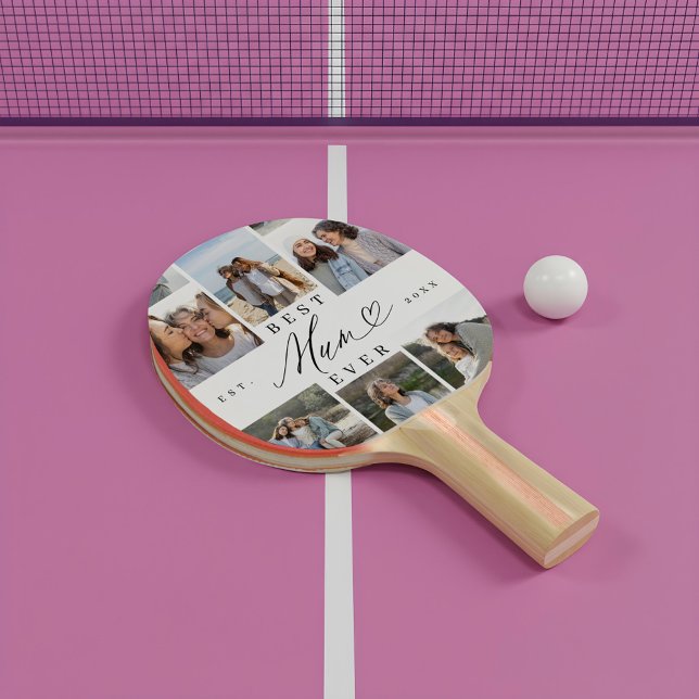 Bästa Morsa någonsin tidigare skript Mors dag 6-fo Pingisracket (Best Mum Ever Script Father's Day 8 Photo Collage Ping Pong Paddle)
