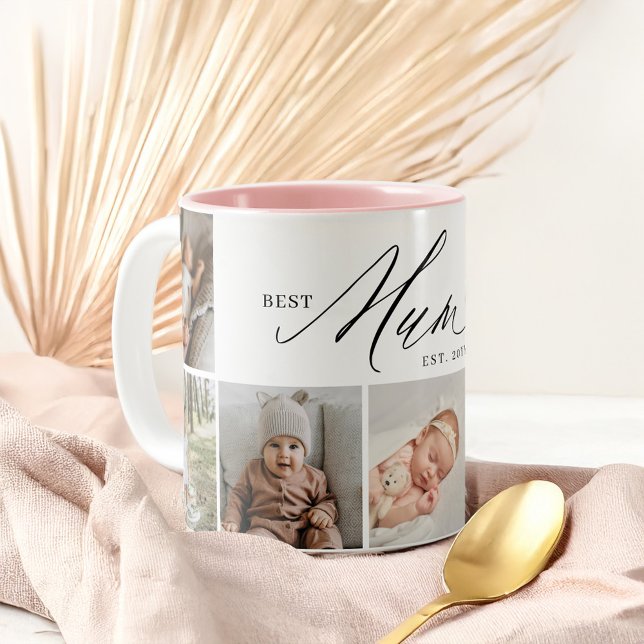 Bästa Morsa någonsin tidigare skript Mors dag 7-fo Två-Tonad Mugg (Best Mum Ever Script Mothers Day 7 Photo Collage Two-Tone Coffee Mug)