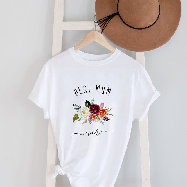 Bästa Morsa någonsin | Trendig Burgundy Boho Blomm T Shirt (Skapare uppladdad)