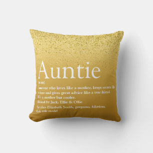 Bästa Moster, Auntie Definition Guld Glitter Girly Kudde