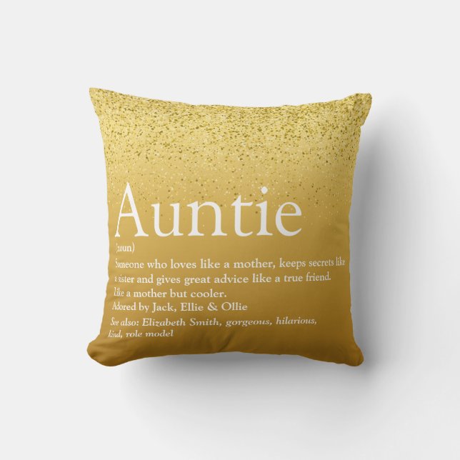 Bästa Moster, Auntie Definition Guld Glitter Girly Kudde (Framsida)