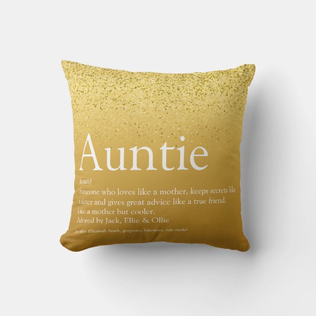Bästa Moster, Auntie Definition Guld Glitter Girly Kudde (Framsida)