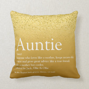 Bästa Moster, Auntie Definition Guld Glitter Girly Kudde