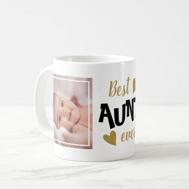 Bästa Moster någonsin 2 fotosvart och Guld Kaffemugg (Framsida vänster)