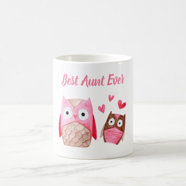 Bästa Moster någonsin Cute Ugglor-Personlig-Rosa Kaffemugg (Center)