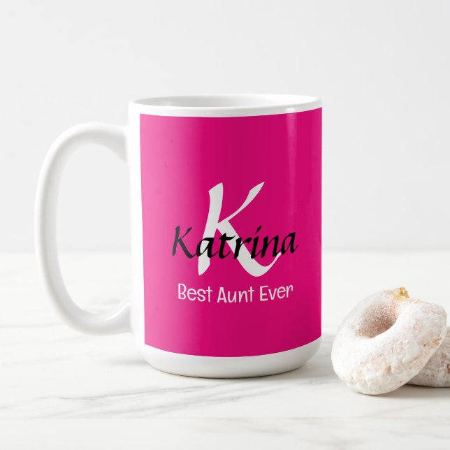 Bästa Moster någonsin Monogram Shock rosa Cute Gif Kaffemugg (Med munk)