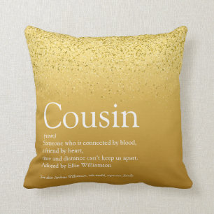 Bästa någonsin Cousin Definition Glitzy Guld Glitt Kudde