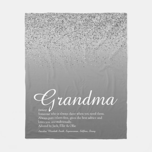 Bästa någonsin Grandma Definition Silver Glitter Fleecefilt (Framsidan)