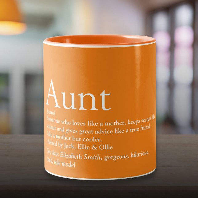 Bästa någonsin tidigare Moster-Orangen för Roligte Två-Tonad Mugg (Best Ever Aunt Auntie Fun Definition Quote Orange Two-Tone Coffee Mug)
