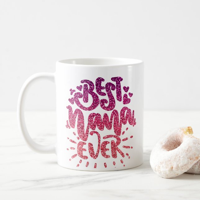BÄSTA NANA ANPASSNINGSBAR GLITTER-TYPOGRAFI KAFFEMUGG (Med munk)