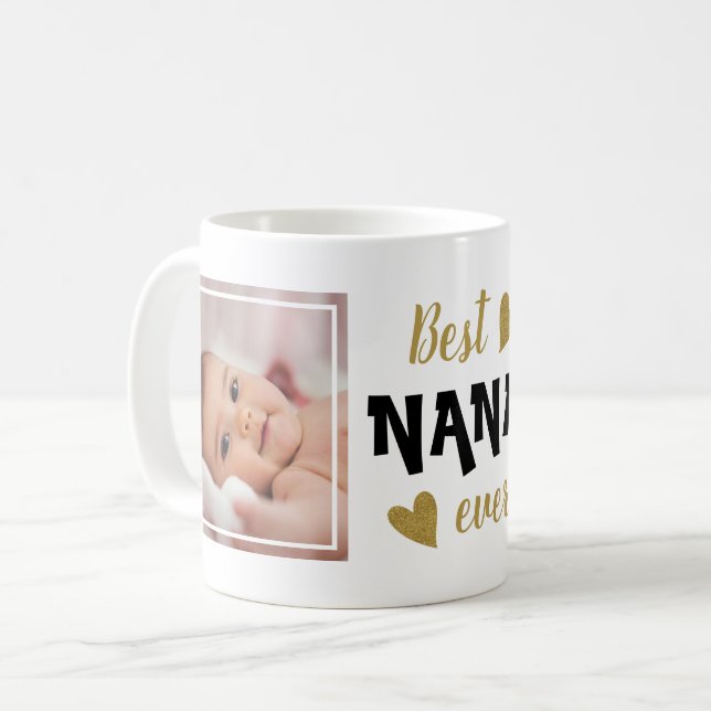 Bästa Nana någonsin 2-fotosvart och Guld-kaffe Mug Kaffemugg (Framsida vänster)