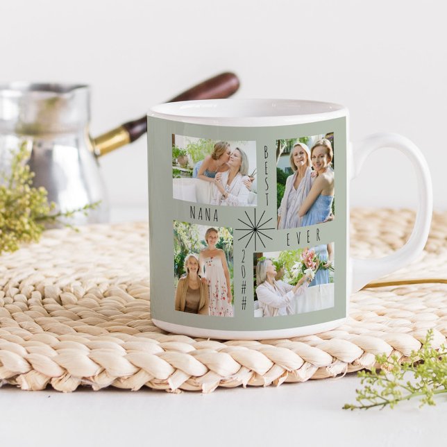 Bästa Nana någonsin 4 eller 8 Photo Collage Grönt  Kaffemugg (Skapare uppladdad)