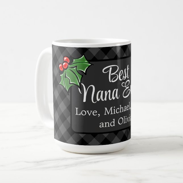 Bästa Nana någonsin-julklapp grått Play Holly Kaffemugg (Framsida vänster)