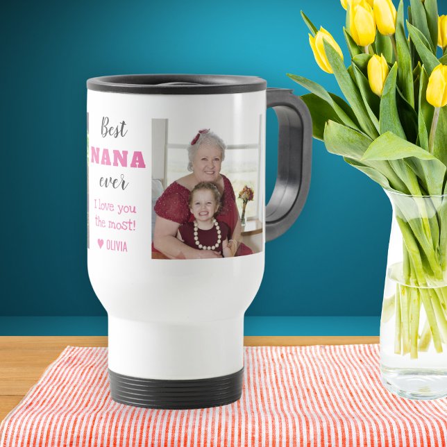 Bästa Nana någonsin Kärlek dig 2-foto Resemugg (Best Nana Ever Love You Most 2 Photo Travel Mug- grandma gift ideas)
