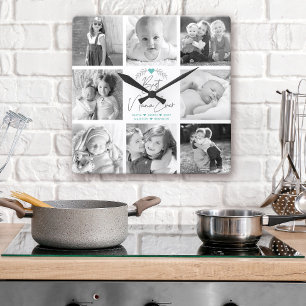 Bästa Nana någonsin Modern Script 8 Photo Collage  Fyrkantig Klocka