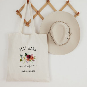 Bästa Nana någonsin  Trendig Burgundy Boho Blomm Tygkasse