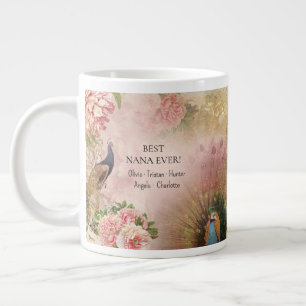 Bästa Nana Rosa Blommigt Peacock Children Mors dag Jumbo Mugg
