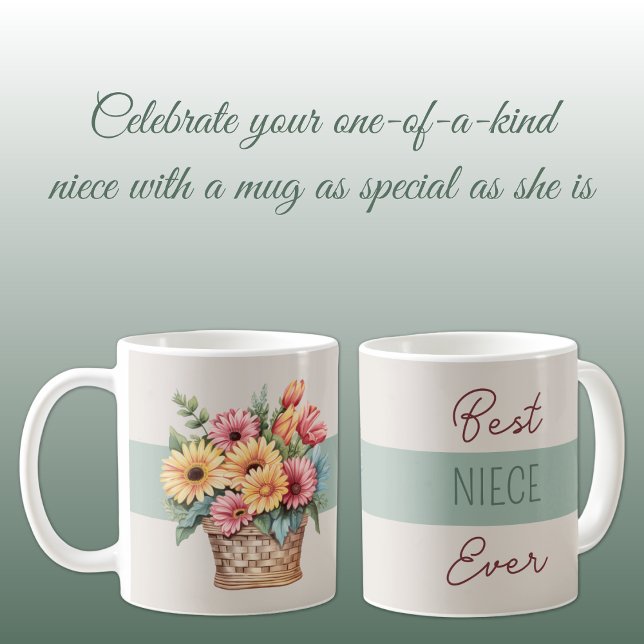 Bästa niece någonsin gerbera-blommor grönt kaffemugg (Skapare uppladdad)