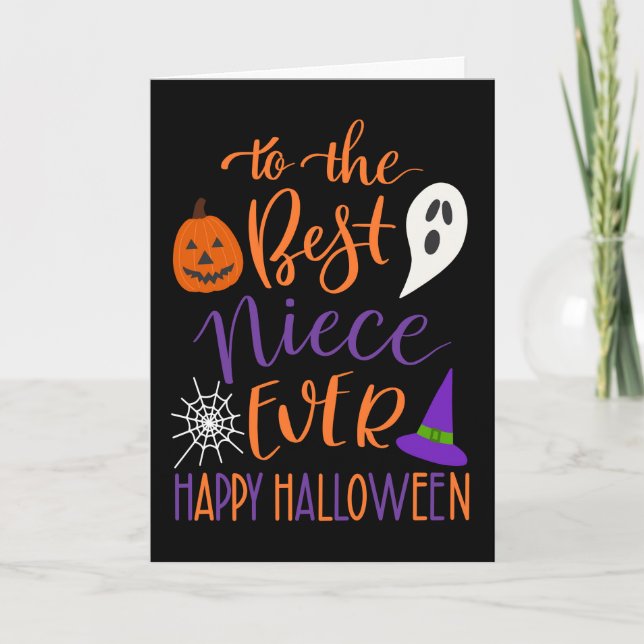 Bästa Niece nånsin Halloween i Orange och Lila Kort (Framsida)