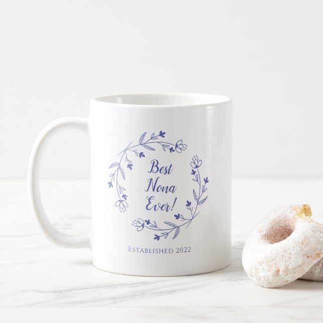Bästa Nona någonsin Blomsterkrans År Vinblå Färg Kaffemugg (Med munk)