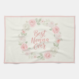 Bästa Nonna någonsin Rosa & Grön Blommig Krans Kökshandduk