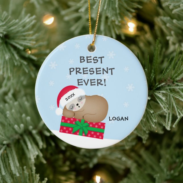 Bästa nutiden någonsin Sloth Baby första jul Julgransprydnad Keramik (Träd)