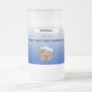 Bästa ölbarkare Mörkblå vit gradient foto Frostat Ölglas