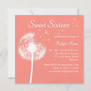 Bästa Önskemål! i Coral Sweet sixteen-inbjudan Inbjudningar