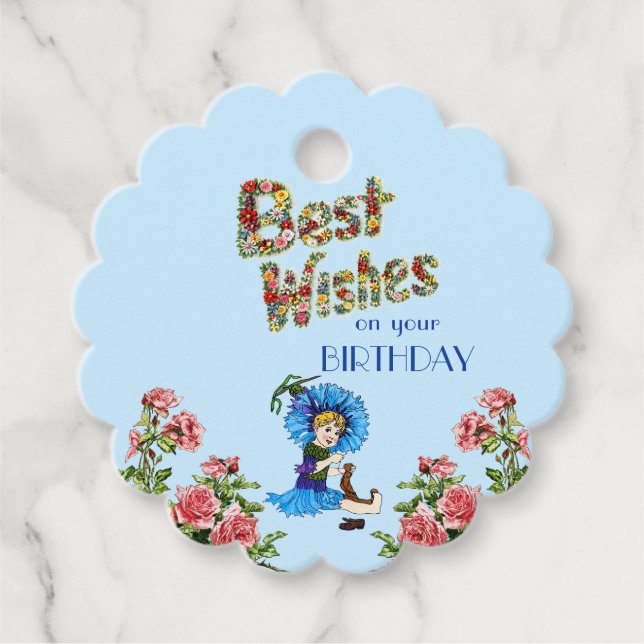 Bästa önskemål på din födelsedag Wildblomma-blommi Gåvor Etiketter (Framsida)