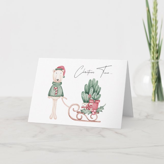 Bästa Önskemål Polar Bear och Gräs Boughs Kort (Framsida)