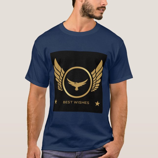 Bästa Önskemål-utskriven Guld Eagle-bild Blå Manar T Shirt (Framsida)