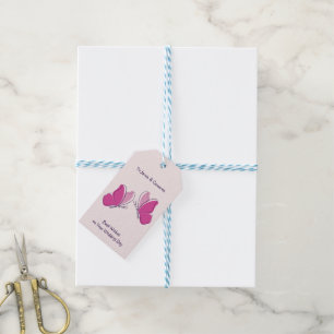Bästa önskningar på er bröllopsdag 2 rosa fjärilar presentetikett